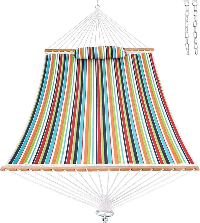 Lazy Daze 12 FT Sunbrella Quilted Hammock Double Hammock with Hardwood Spreader Bar, for Patio Outdoor Outside All Weather, 450 lbs Capacity, Carousel Confetti by GreenHaven Gardens
