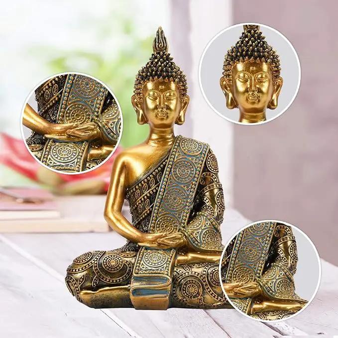 Nacome Meditating Seated Thai Buddha Statue Praying Collectibles Figurines,Zen Garden Buddha Sculpture-Indoor/Outdoor Decor for Home,Porch Yard Art Decoration,polyresin,Gold Buddah,Gift by GreenHaven Gardens