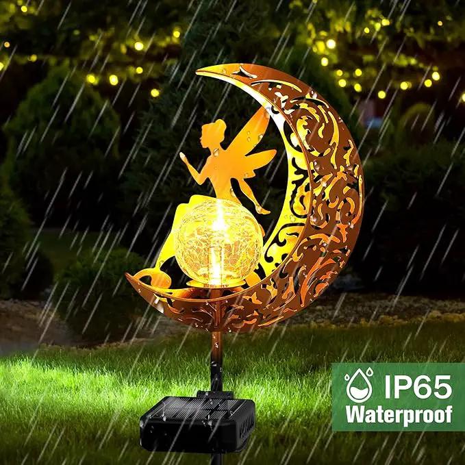 ZNYCYE Fairy Garden Lights,Decorative Solar Stake Crackle Glass Globe with Moon Fairy Decor, Pathway Stake Lights Waterproof for Walkway, Yard, Lawn, Patio or Courtyard (2 Pack) by GreenHaven Gardens