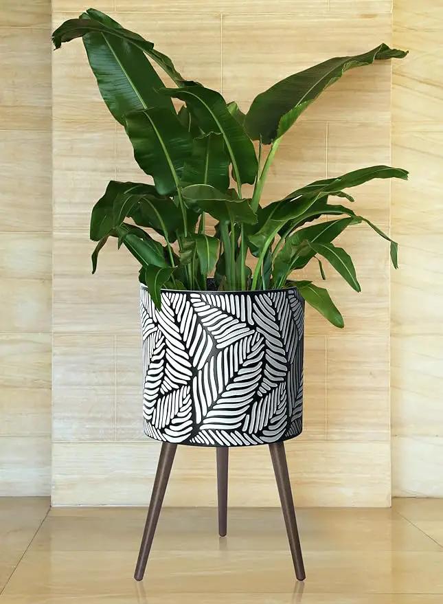 D'vine Dev 16 Inch Planter Pot with Stand, Mid-Century Tall Plant Pot with Legs for Indoor Plants, XX-Large, White/Grey, 88-L-E-7 by GreenHaven Gardens