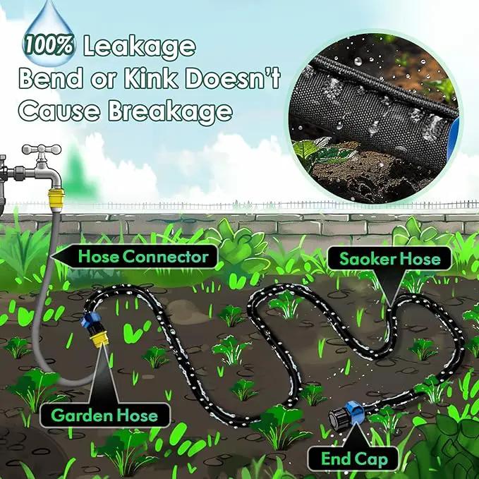 IPOW 50ft + 50ft IPOW Heavy Duty Double Layer Design Saves 80% Water Leak Proof Soaker Hose, Drip Watering Hose for Garden, Lawn, Flower Bed, Vegetable Field (50 FT x 2Pack) by GreenHaven Gardens