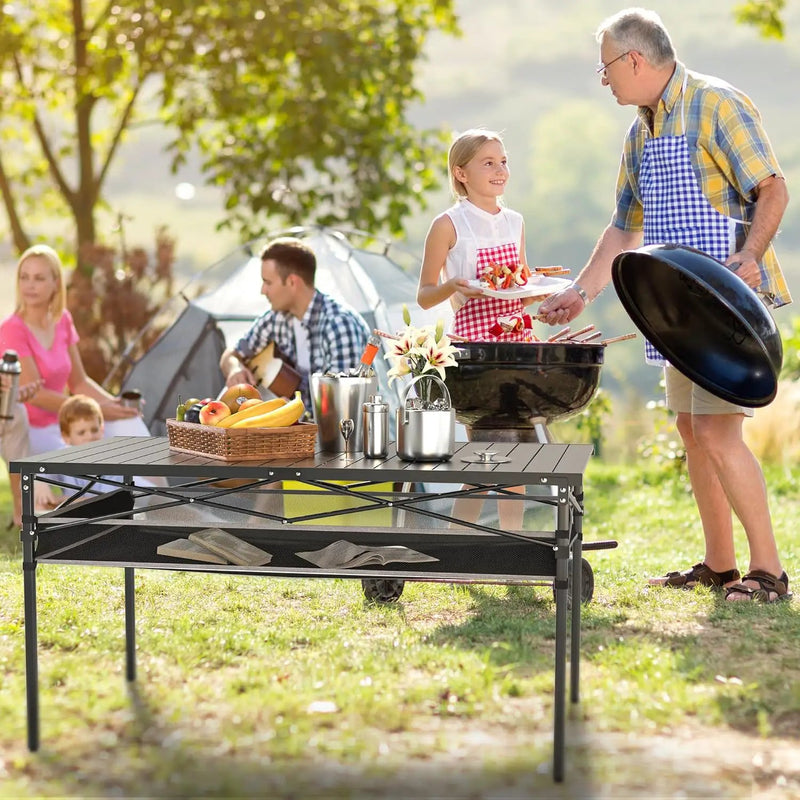 Folding Camping Table, Aluminum Roll-up Table with Storage Net and Carrying Bag, Outdoor Lightweight Camp Table for Picnic, Camping, Beach,Backyard, BBQ, Party, Patio by GreenHaven Gardens