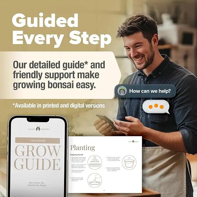 HOME GROWN Bonsai Tree Kit – Easy to Grow 4 Species of Bonsai w/Our Complete Plant Kit: Bonsai Pots & Peat Pellets Including a Bonus in-Depth Grow Guide - Great Gardening Gifts for Women and Men by GreenHaven Gardens