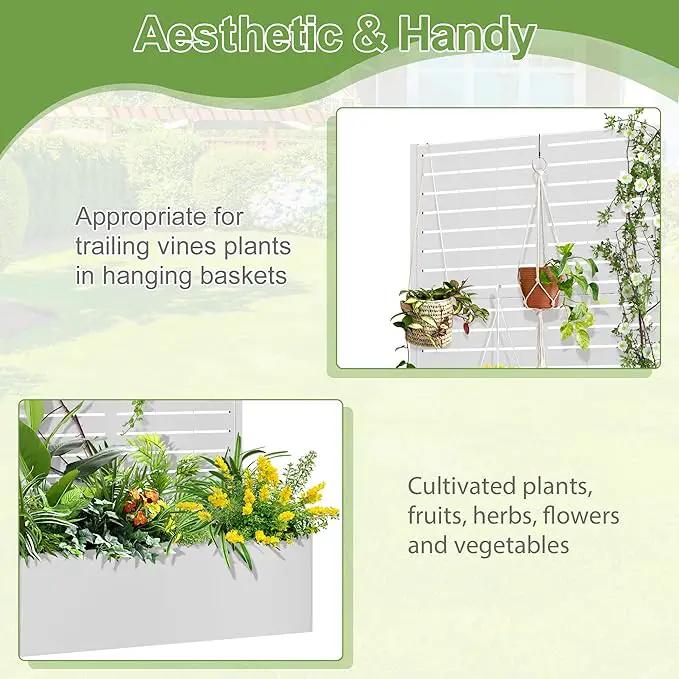 Trellis for Climbing Plants Outdoor，Mental Garden Bed with Drainage Holes Outdoor Privacy Screen Design Tall planters for herb Flower Vegetables 73"x35"x16", White-Louvered by GreenHaven Gardens