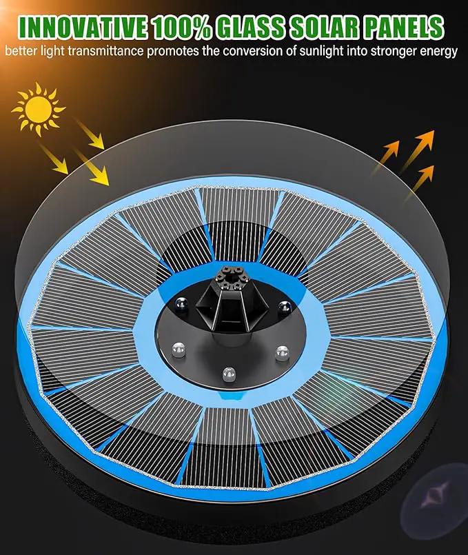 SZMP Solar Fountain Pump Upgraded 100% Glass Panel, 3.5W Solar Powered Fountain Built-in 2000 Battery with 7 Nozzle & 4 Fixer, Solar Fountain for Bird Bath, Pond, Fish Tank, Outdoor (Colorful) by GreenHaven Gardens