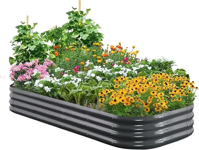 Quictent Galvanized Raised Garden Bed Kit, 6x3x1 ft Oval Metal Planter Box for Vegetables, Dark Grey by GreenHaven Gardens