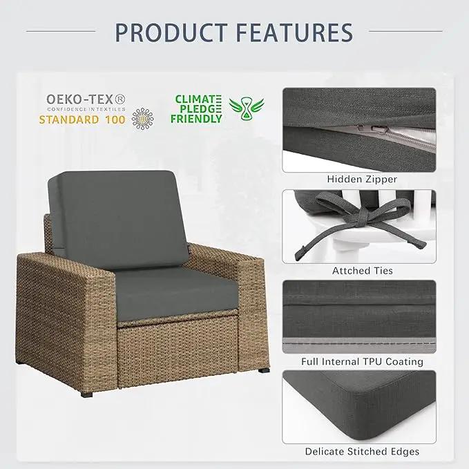 Favoyard Outdoor Deep Seat Cushion Set, 24 x 24 Inch Rainproof & 3-Year Fade Resistant Patio Furniture Cushions, Removable Seat Bottom & Back Cushion covers with Ties for Chair, Sofa, Couch, Dark Grey by GreenHaven Gardens