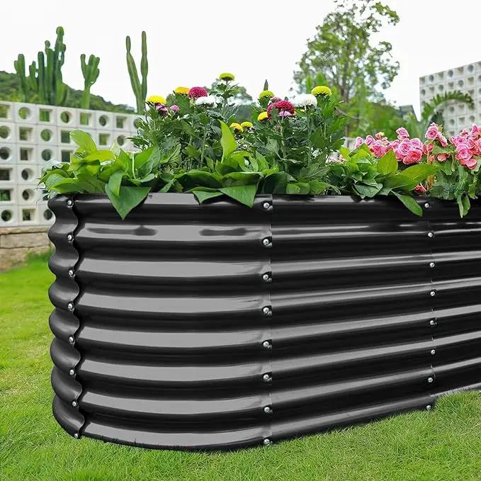 Land Guard Galvanized Planter Raised Beds, 6×3×2ft Galvanized Water Trough, Keyhole Raised Garden Bed Metal (Dark Gray) by GreenHaven Gardens