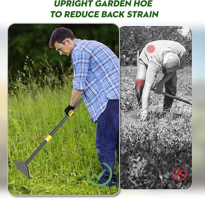 Dual Headed Weeding Tool, Long Handle for Loosening Soil Weeding Digging with Heavy Duty Stainless Steel Manual Weeder Hoe Garden Tool 17-45 inch Metal Black by GreenHaven Gardens