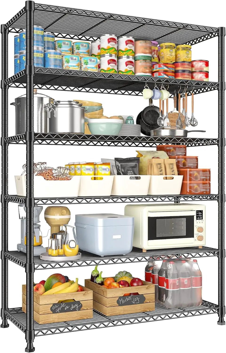 REIBII 75" H Metal Shelving 6 Tier Storage Shelf Adjustable Kitchen Shelf Wire Shelving Unit Detachable Storage Rack for Kitchen Laundry Living Room Commercial Heavy Duty Metal Shelf 75" X35" X14" by GreenHaven Gardens