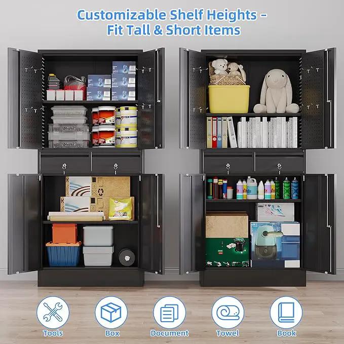 Metal Garage Storage Cabinet with Locking Doors and 2 Adjustable Shelves, Rolling Tool Storage Cabinet with 4 Wheels and 2 Drawer for Garage, Warehouse, Black, Assembly Required by GreenHaven Gardens