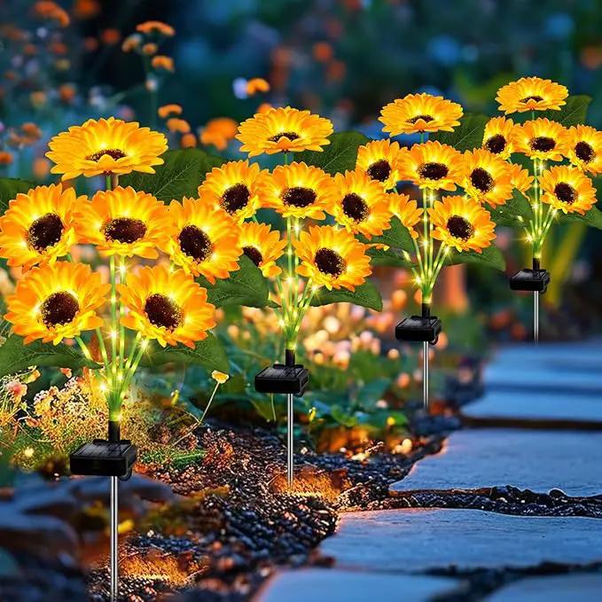 Solar Lights Outdoor Garden Decor,4 Pack with 24 Sunflower Lights,Solar Flowers Lights Waterproof,Sunflowers Gifts for Mom Women Grandma Birthday,Decorative Stakes Lights for Landscape Yard Patio Lawn by GreenHaven Gardens