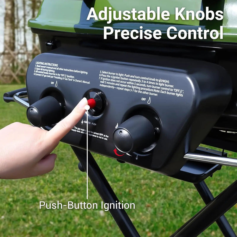 Brand-Man Propane Gas Grill, Portable Standup Grill with Folding Cart & Push-Button Ignition, Ideal for Camping, Tailgating, BBQ, Backyard, Patio & More by GreenHaven Gardens