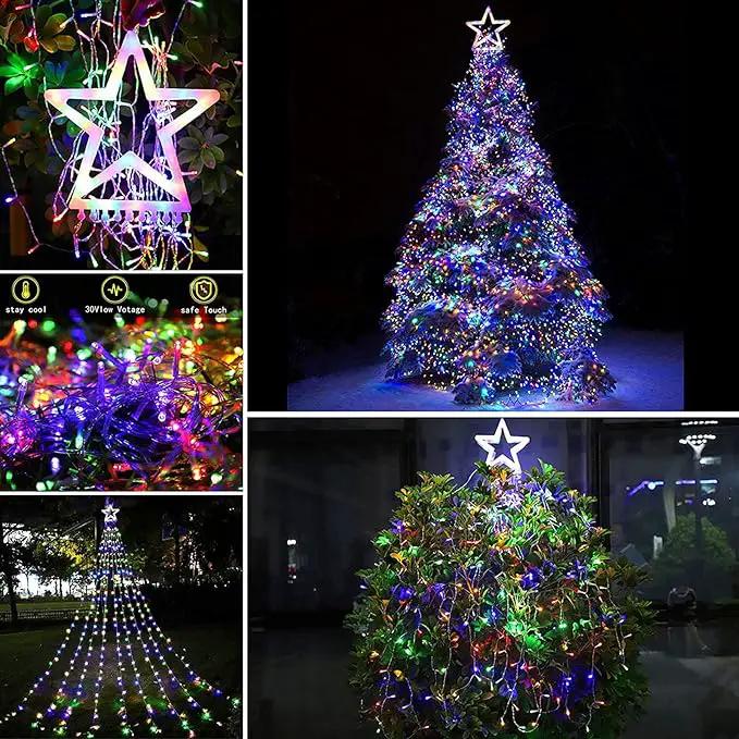 Christmas Decoration Lights, Outdoor Christmas String Lights 320 LED 11.5 Ft Waterfall Tree Lights with Big Star Topper 8 Light Modes for Christmas New Year Holiday Garden Yard Indoor Outdoor Decor by GreenHaven Gardens