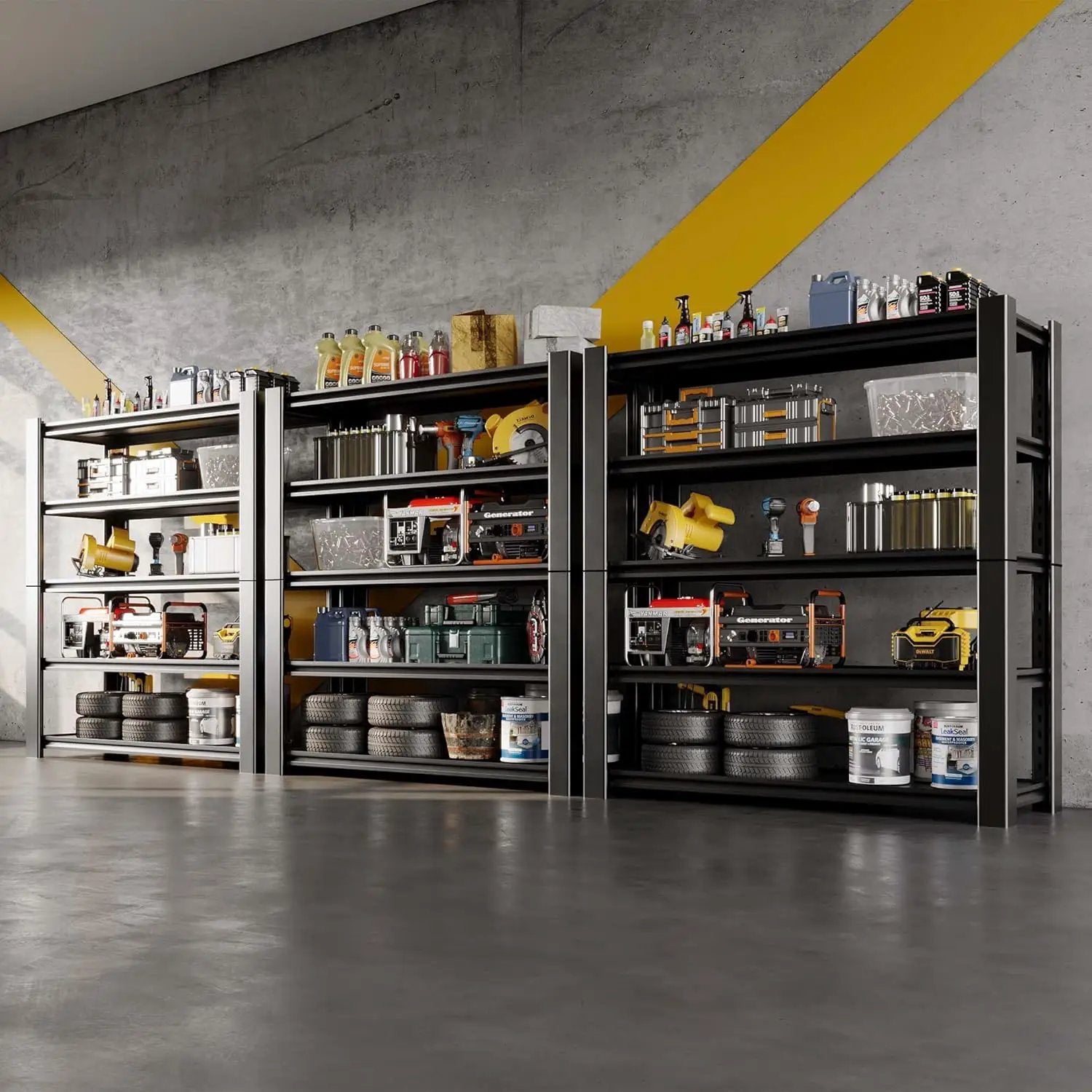 47.8" W Heavy Duty Garage Shelving 3000LBS Storage Shelves, Adjustable 5-Tier Storage Rack, Metal Shelves for Garage/Warehouse/Basement, 47.8" W x 19.8" D x 72" H, 3 Pack by GreenHaven Gardens