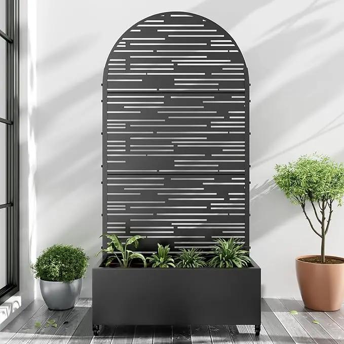 Casaphoria Metal Raised Garden Bed with Trellis and Wheels, 72"x35"x16" Arched Planter Box for Climbing Plants, Vegetables & Vines, Features Drainage Holes and Privacy Screen (Black-Shine) by GreenHaven Gardens