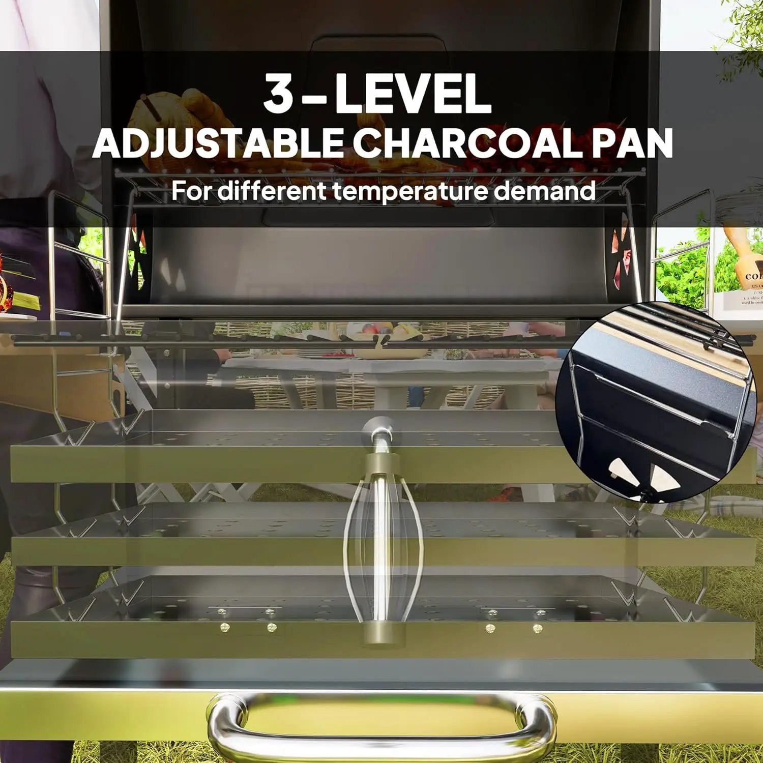 Outsunny Charcoal BBQ Grill with 245 sq. in. Cooking Area, Outdoor Barbecue Grill with Adjustable Charcoal Pan, 3 Shelves, Thermometer, Wheels for Patio, Backyard, Party, Picnic, Black by GreenHaven Gardens