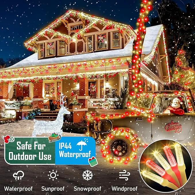 Heceltt 1140 LED 449 FT String Lights Outdoor, 8 Modes Christmas Lights Plug in, IP44 Waterproof Led String Lights with Timer and Memory for Xmas Yard Party Decorations (Red and Warm White) by GreenHaven Gardens