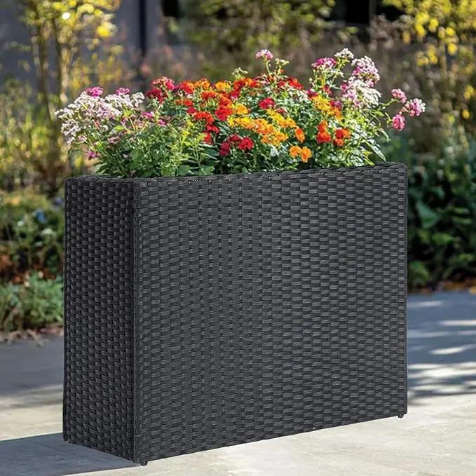LEWIS&WAYNE Large Rectangular Block Planter Box Handmade Wicker Tall Planters for Outdoor Plants with Removable Liners Modern Planter for Indoor Outdoor Patio Deck - Black, 38''x11''x30'' by GreenHaven Gardens