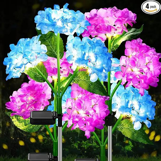 Treela 4 Pack Solar Lights Flowers Outdoor Waterproof Hydrangea Garden Stake Lights Realistic LED Flowers Powered Decorative Ground Solar Flower for Lawn Yard Backyard Decoration Gift(Blue, Purple) by GreenHaven Gardens