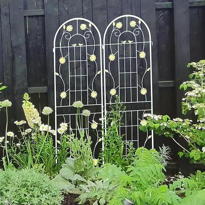 2 Pack Metal Garden Trellis for Climbing Plants 71" H Cream White Garden Fence Rustproof Trellis Support Roses Flower Outdoor Lawn, Cream White by GreenHaven Gardens