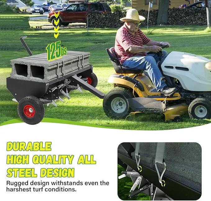 Doniks 52-Inch Tow Behind Lawn Plug Aerator with Universal Hitch, Lawn Aerator Tow Behind with 40 Galvanised Steel Tines,Tray and Inflatable Wheels for Gardens, Lawns, Farms by GreenHaven Gardens