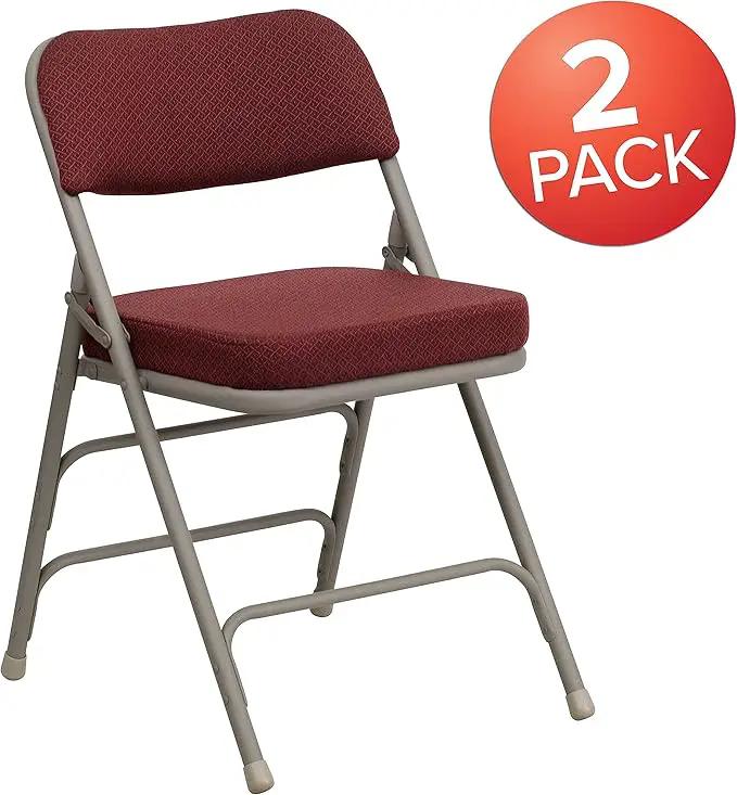 Flash Furniture Hercules Series Metal Folding Chairs with Cushioned Seat, Fabric Upholstered Event Chairs with 300-lb. Static Weight Capacity, Set of 2, Burgundy by GreenHaven Gardens