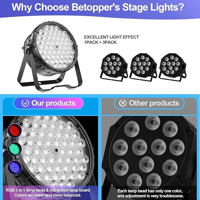 BETOPPER DJ Light 2 Pack, 54x3W LED Par Lights, DMX Stage Lights Sound Activated, Strobe Wash Lighting for Wedding, Church, Party, Club, Concert and Festival Events (2) by GreenHaven Gardens