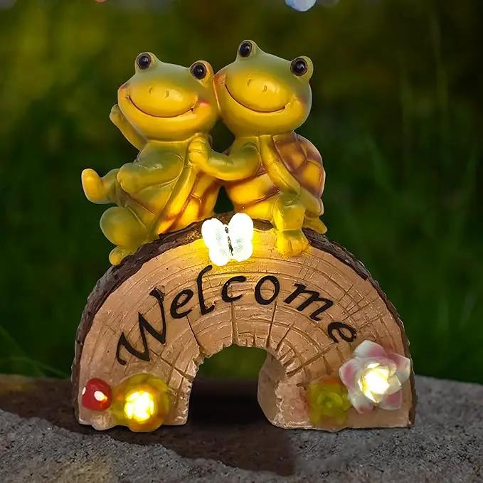 Attivolife Garden Statue Turtle Welcome Decor, Outdoor Solar Light Cute Succulent Frog Face Figurines LED, Patio Lawn Porch Yard Balcony Decor, Unique Housewarming Birthday Gift for Mom Women by GreenHaven Gardens
