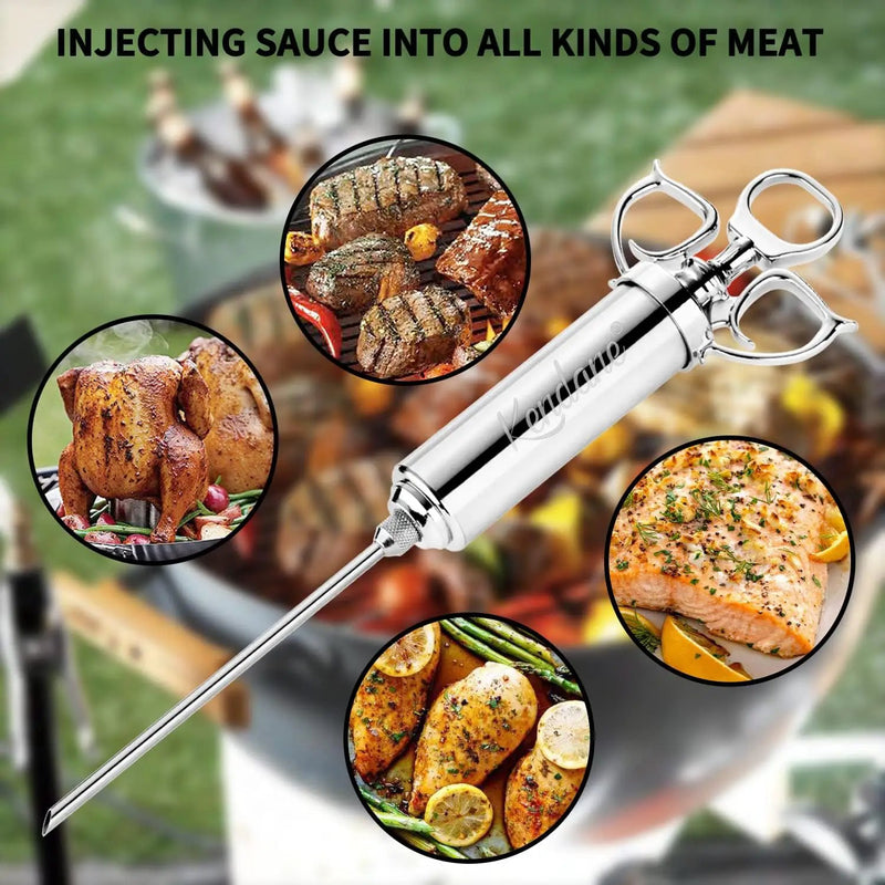 Meat Injector Syringe 2-oz Marinade Flavor Barrel 304 Stainless Steel with 3 Marinade Needles for BBQ Grill Smoker, Turkey, Fish, Brisket, Paper Silicone Brush and Instruction Included by Kendane by GreenHaven Gardens