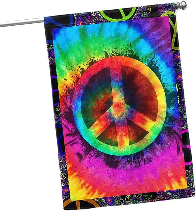 FLAGWIX Hippie Peace Flag, Boho Hippie Decoration Flags - House Flag 30x40, Decorations For Home, Outside - Peace Sign, Boho, Hippie Decor, Double Sided, Heavy Duty Canvas Flag Indoor Outdoor by GreenHaven Gardens