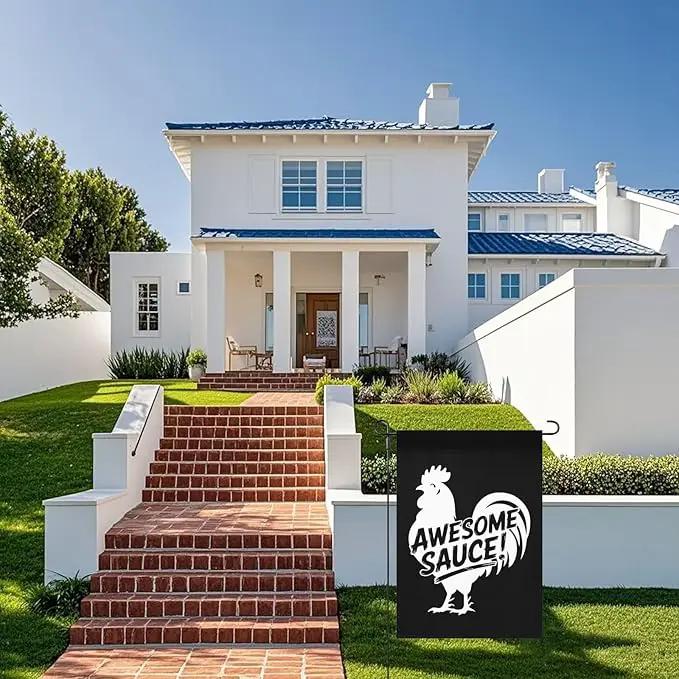 Awesome Sauce Rooster Garden Flag Art Banners House by GreenHaven Gardens