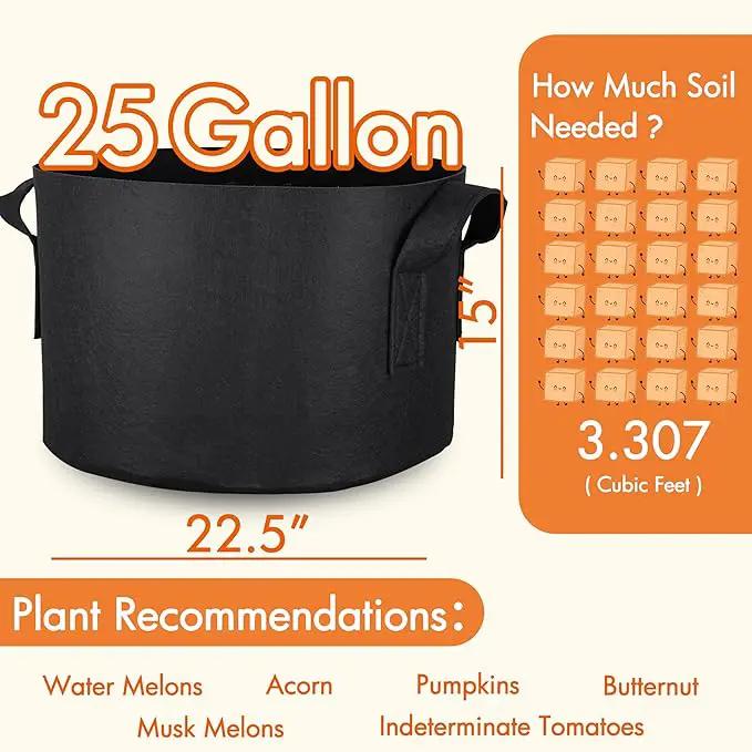Gardzen 10-Pack 25 Gallon Grow Bags, 300G Thickened Aeration Fabric Pots with Handles, Heavy Duty Cloth Pots for Plants by GreenHaven Gardens