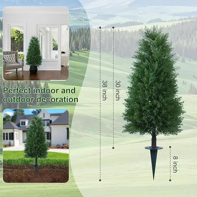 3FT Artificial Cedar Topiary Ball Trees with Ground Spike, 2 Pack UV Resistant Artificial Shrubs, Fake Evergreen Artificial Plant Brush for Indoor Outdoor Front Porch Garden by GreenHaven Gardens