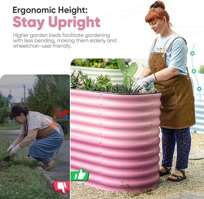 KING BIRD Raised Garden Bed 2.85 ft Tall 6 in 1 Galvanized Planter Garden Box Outdoor for Gardening, Deep Root Vegetables, Flowers 47.2X23.6X34.2 in, Pink by GreenHaven Gardens