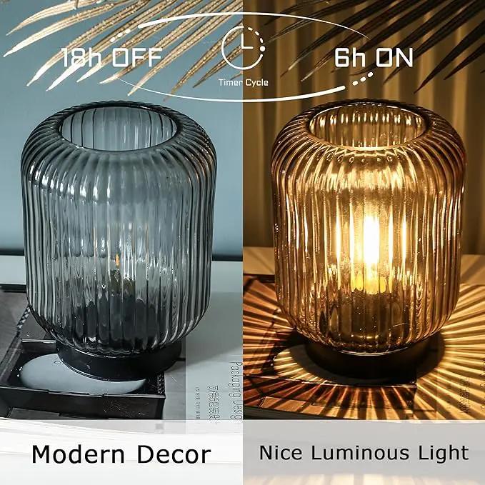 Battery Operated Lamp, Cordless Table Lamps for Home Decor, Battery Powered Nightlight with LED Bulb, Decorative Glass Beside Lamp for Bedroom Living Room-Grey by GreenHaven Gardens