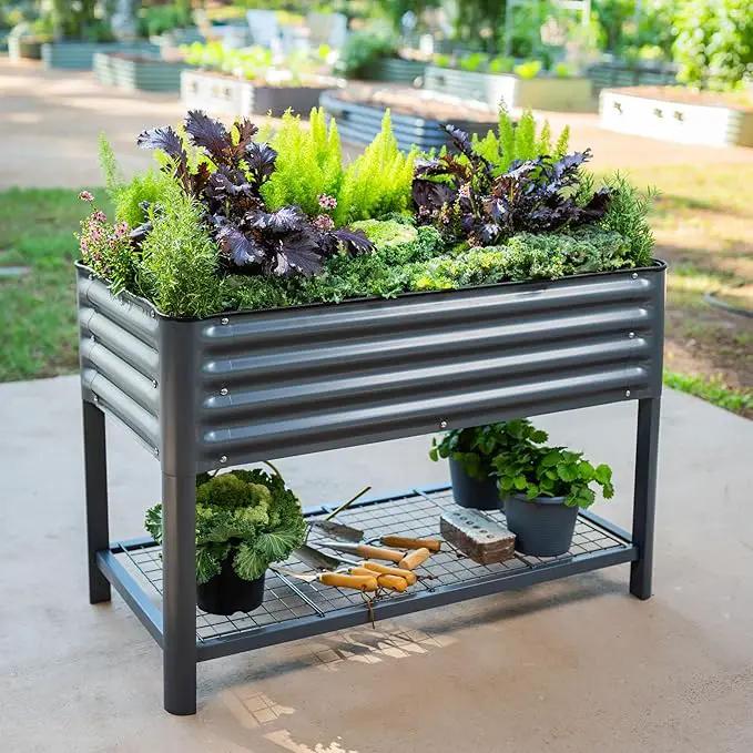 Elevated Raised Garden Bed-V Series, 2' x 4' Garden Beds with Legs & Storage Rack for Patio Porch, 700 Lbs Weight Capacity, Outdoor Planter Boxes for Gardening Herbs Vegetables Flowers, Modern Gray by GreenHaven Gardens