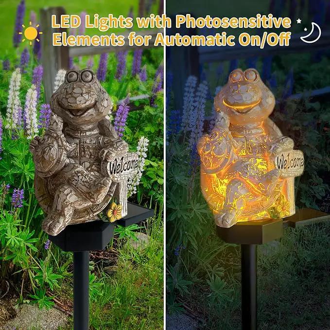 QH & Garden 2-Pack Squirrel and Turtle Garden Statues Decor，LED Waterproof Animals Lights for Garden, Balcony, Yard, Lawn, Pathway, Walkway - Garden Solar Powered Outdoor Decor by GreenHaven Gardens