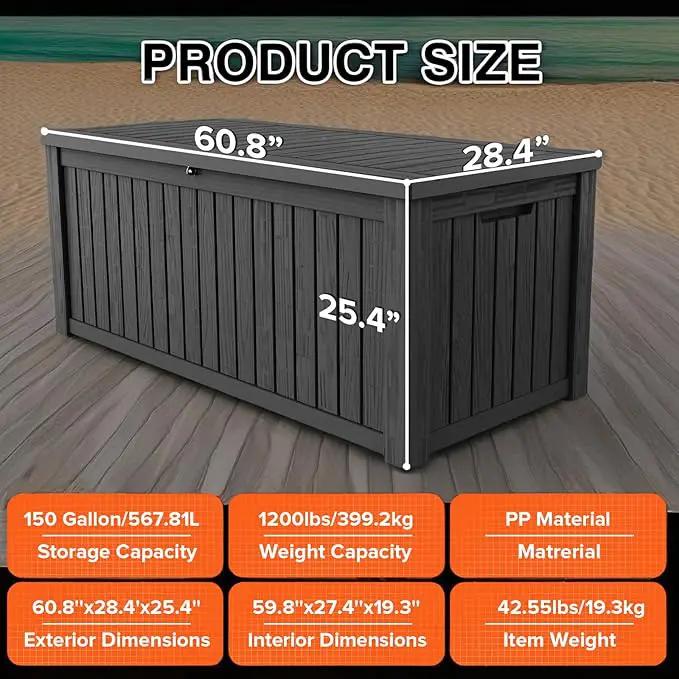 152 Gallon Deck Box Waterproof, UV Resistant Resin Outdoor Storage Box with Hydraulic Rod, Lockable Design and Enhanced Durability for Patio, Garden, and Poolside Use by GreenHaven Gardens