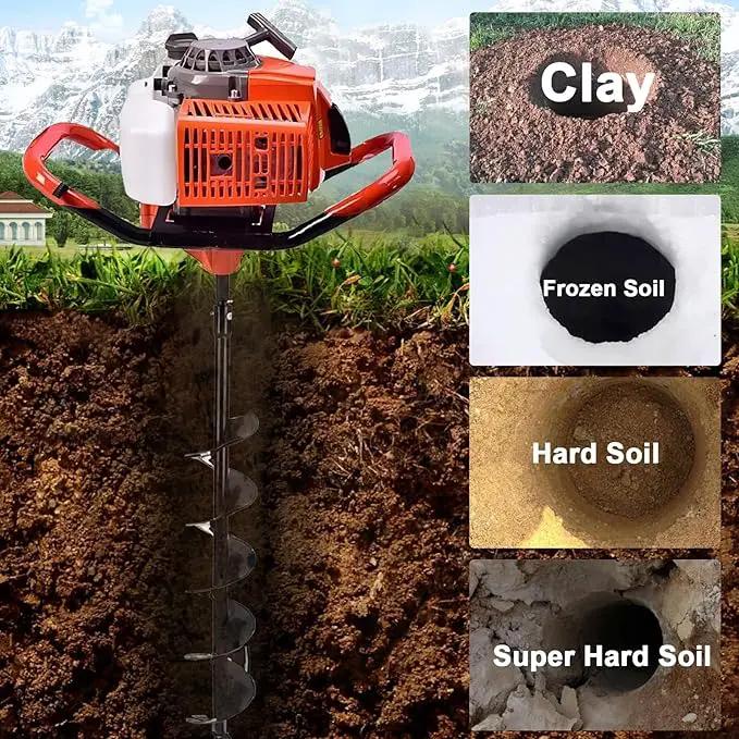62cc 2.8HP Post Hole Digger Gas Powered, Gas Earth Auger/Ice Auger, with 2 Drill Bits 3"/6"/8" + 3 Extension Bar, One Man Earth Auger for Planting Fence, EPA Compliant Post Hole Auger by GreenHaven Gardens
