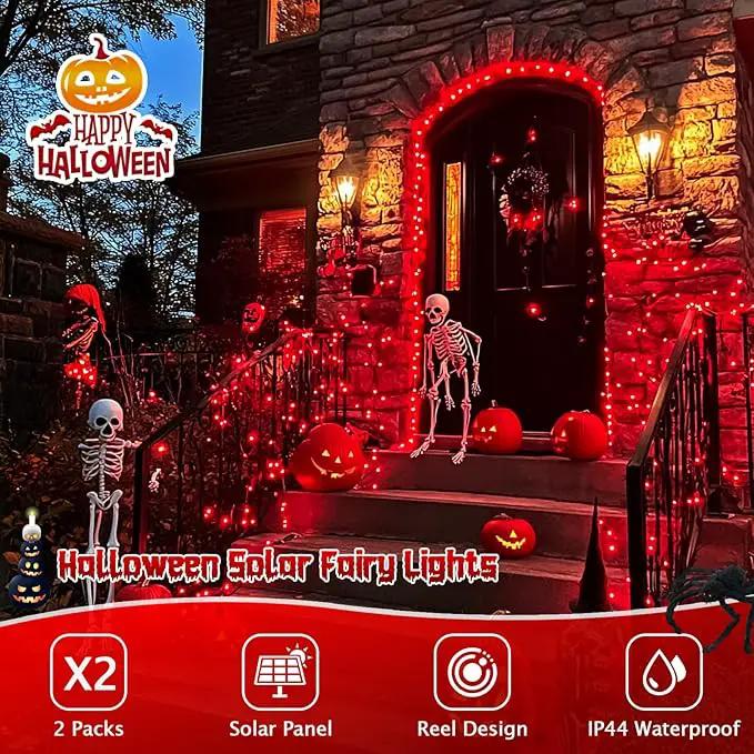 JMEXSUSS 66ft 200 LED Red Solar Halloween Lights, 2 Pack Solar Fairy Lights Outdoor Waterproof, 8 Modes Solar String Lights for Outside Garden Christmas Tree Party Halloween Decorations by GreenHaven Gardens