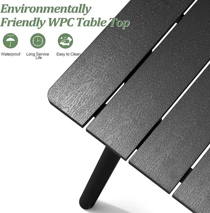 Outdoor Dining Table for 6, 70inch Patio Dining Table with Wooden-Like Top and Aluminum Frame, Rectangular Table with Umbrella Hole Outdoor Furniture, Only Table, Black by GreenHaven Gardens