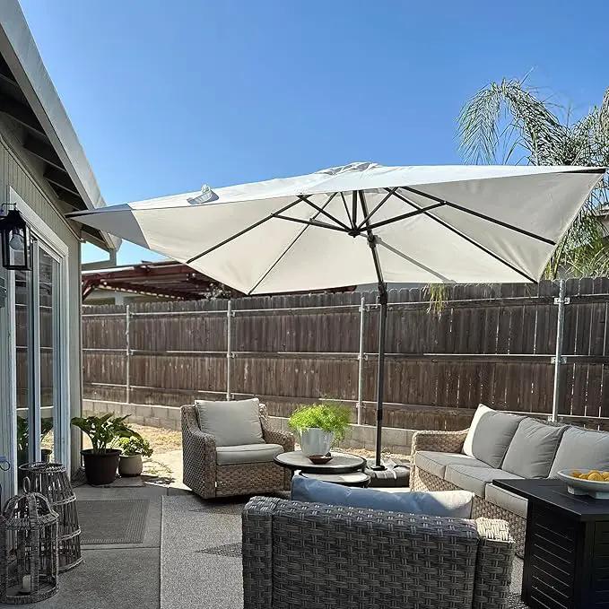 PURPLE LEAF 9.8' X 9.8' Patio Umbrella with Base Outdoor Cantilever Swivel Square Umbrella with Tilt Aluminum Offset Umbrella with 360-degree Rotation for Garden Deck Pool Patio White by GreenHaven Gardens