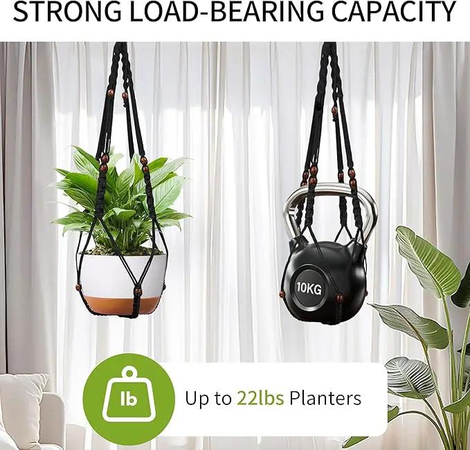 43 Inch Macrame Plant Hanger - Fits 6-15 Inch Pots, Extra Long Hanging Planter Holder for Indoor Outdoor, with Red Wood Beads, Boho Home Decor, 2 Pack, Black (POTS NOT Included) by GreenHaven Gardens