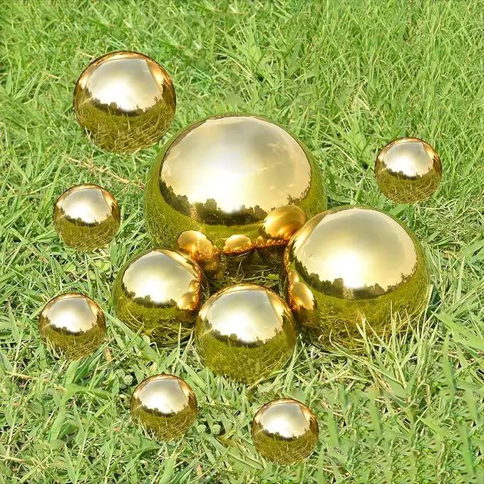 Nerien Gazing Ball, Stainless Steel Garden Mirror Globe, Polished Ornament Sphere, Hollow Floating Reflective Hemisphere, for Home Outdoor Pond Housewarming Swimming Pool Decoration, Gold, 10Pcs by GreenHaven Gardens