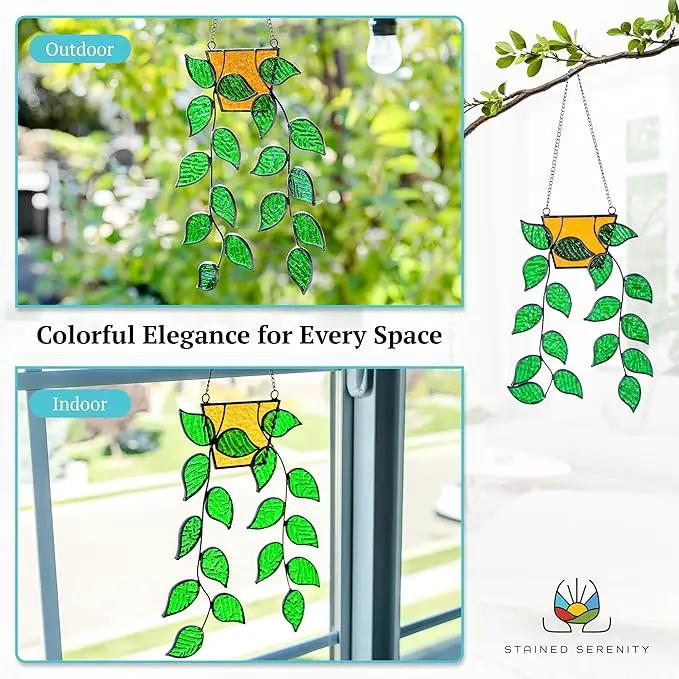 Stained Glass Window Hanging 17 Leaf Plant Stain Glass Window Hanging Real Stained Glass Hanging Hanging Stained Glass for Windows Stained Glass suncatchers Stained Glass Plant Stained Glass by GreenHaven Gardens