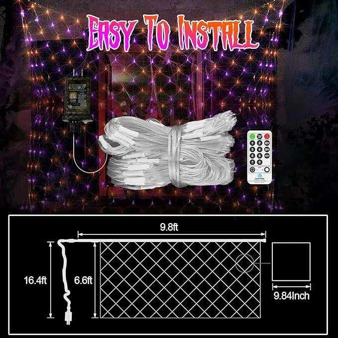 JXLEDAYY 200 LED Halloween Net Lights Outdoor Waterproof 3M*2M Mesh Lights Fairy String Lights Plug in with Timer 8 Modes for Bush Window Fence Garden Yard Roof Wall Decor-Purple and Orange by GreenHaven Gardens