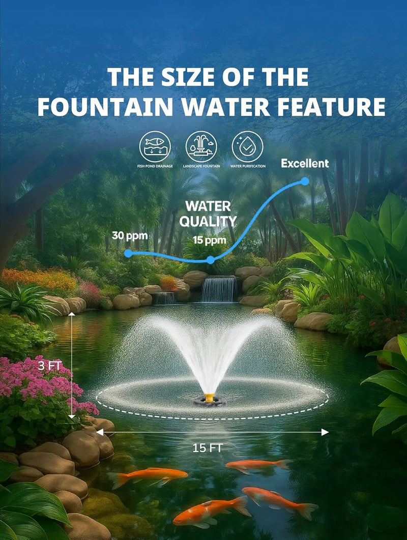 Pond Fountain Aerator Pump with Timer, 50ft Power Cord, 2 Spray Patterns, Energy-Efficient Water Circulation for Ponds & Lakes, Easy Installation by GreenHaven Gardens