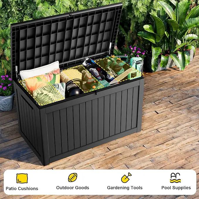 230 Gallon Outdoor Deck Box,Storage Lockable Waterproof Patio Furniture,Garden Tools,Cushions,Pool Accessories Outside Storage Resin Box(Black) by GreenHaven Gardens