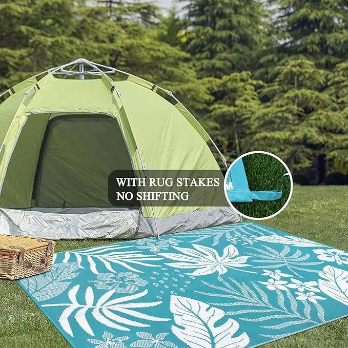 Pauwer Waterproof Outdoor Rug 5x8, Reversible Plastic Straw Patio Camping Rug, Indoor Outdoor RV Mat Carpet for Deck, Camper, Porch, Balcony, Backyard, Picnic, Floral Teal by GreenHaven Gardens